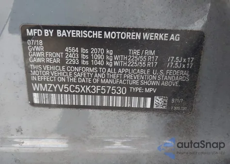 2019 Mini Countryman Cooper из США, поврежденный, VIN WMZYV5C5XK3F57530